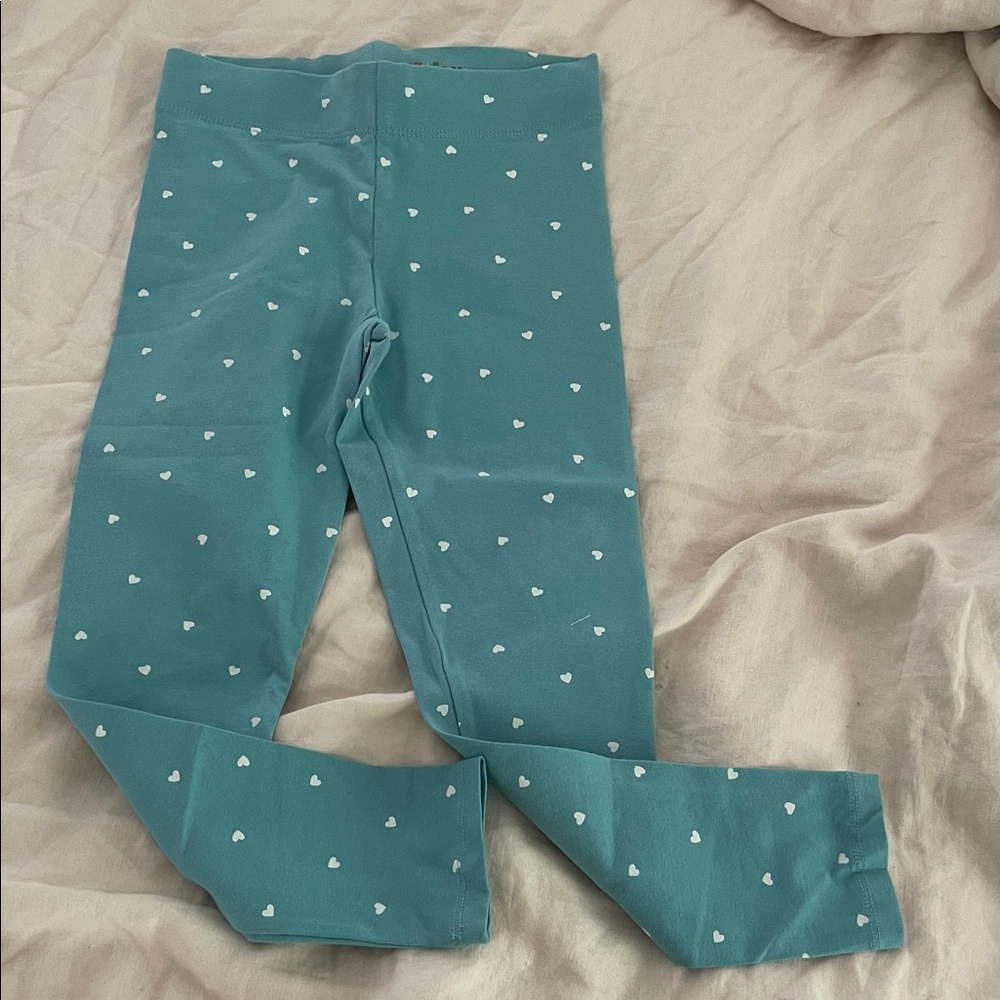 Mini Boden Teal Heart Pattern Leggings